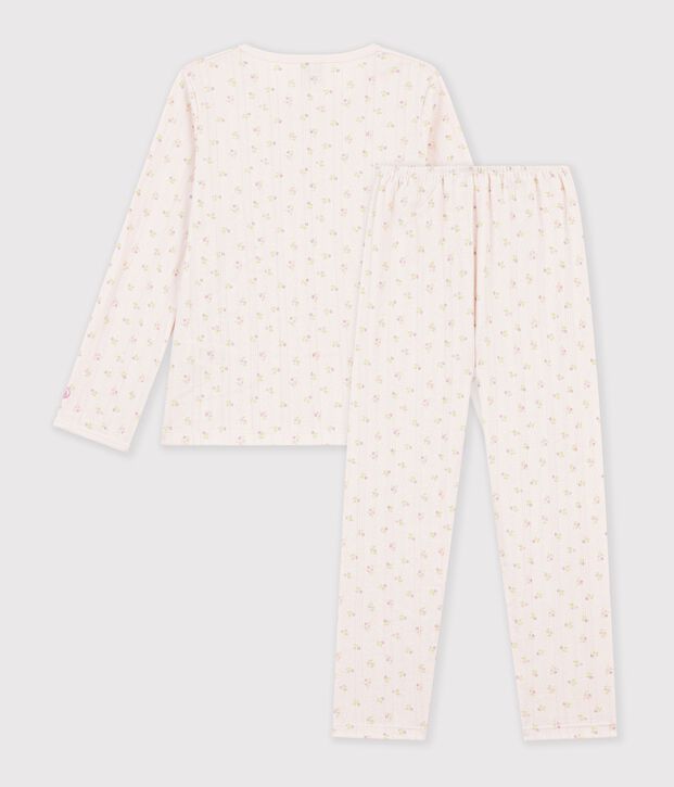 Pyjama femme en coton ajour&eacute; beige/roze/multicouleur