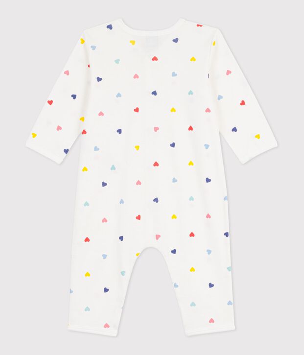 Katoenen babypyjama zonder voetjes met hartjesprint wit/multicouleur