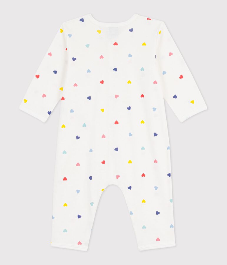 Katoenen babypyjama zonder voetjes met hartjesprint wit/multicouleur
