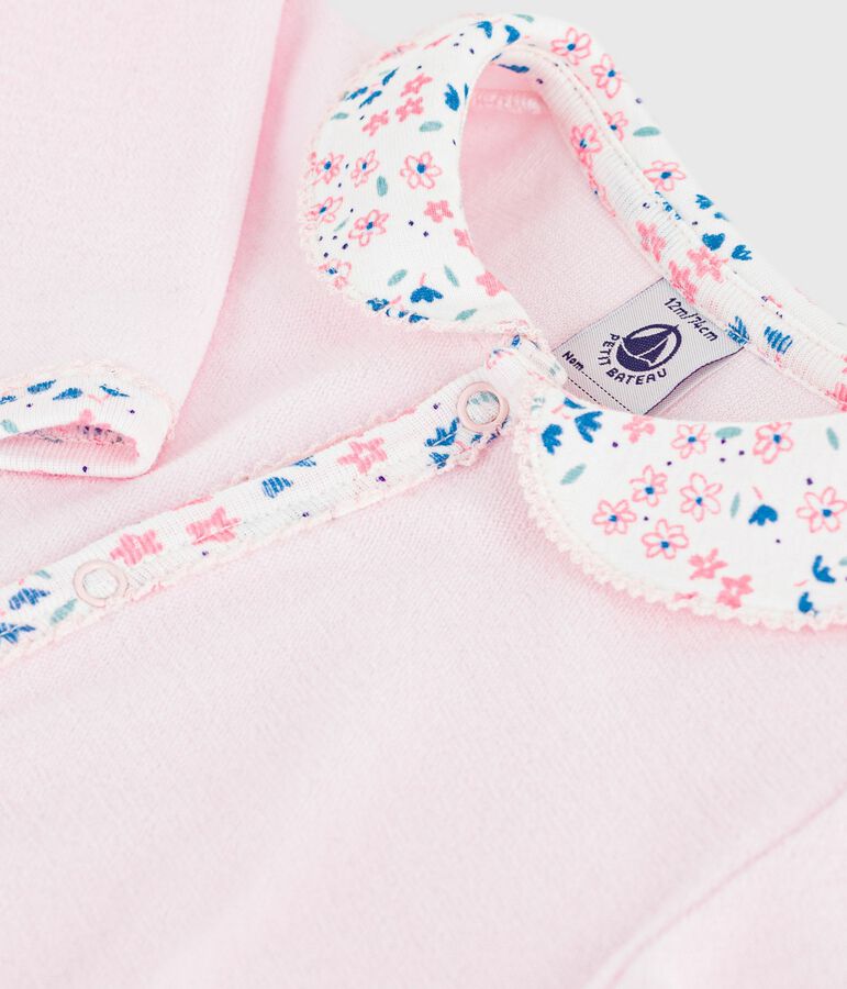 Fluwelen babypyjama met effen kraag roze