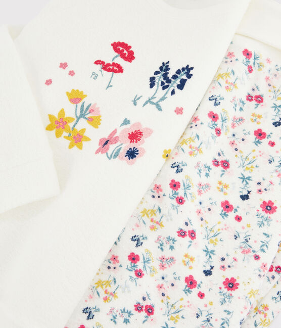 Pyjama petite fille taille montante en bouclette éponge grattée blanc MARSHMALLOW/blanc MULTICO