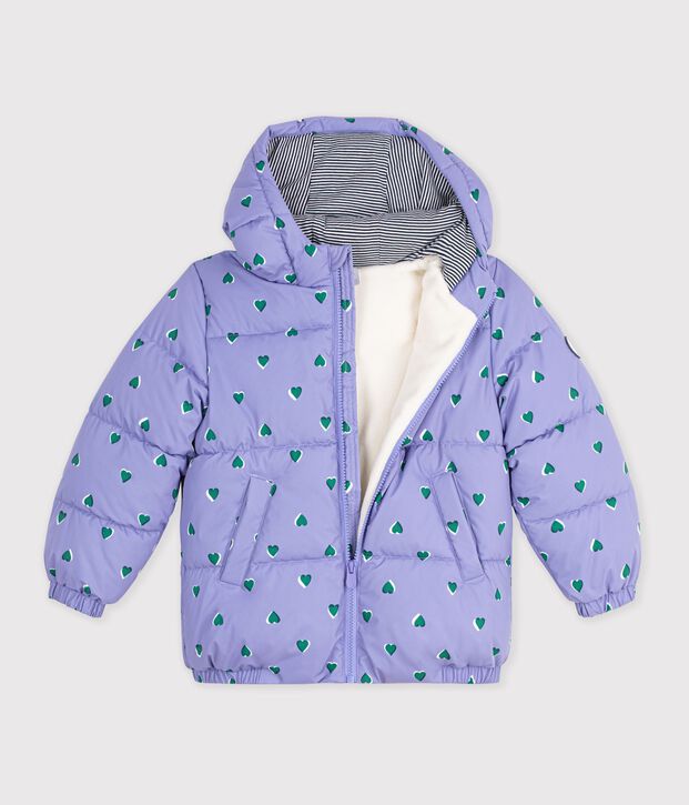 Doudoune enfant imprim&eacute;e c&oelig;urs violet/multicouleur