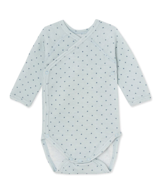 Body naissance bébé garçon manches longues laine et coton bleu FRAICHEUR/gris TEMPETE
