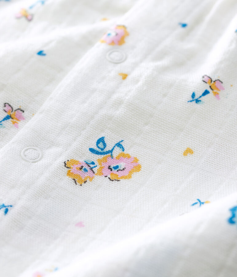Lang kruippakje met bloemenprint voor babymeisjes van hydrofiel katoen wit MARSHMALLOW/wit MULTICO