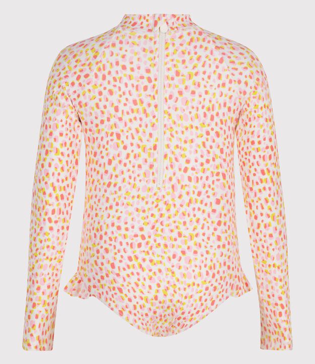 Maillot de bain enfant une pi&egrave;ce manches longues imprim&eacute; blanc/multicouleur
