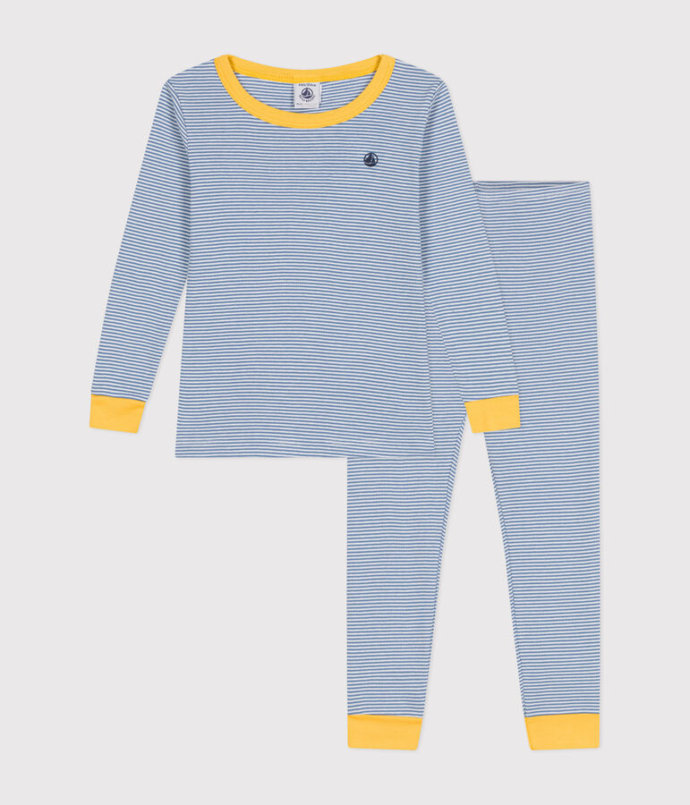Pyjama ajust&eacute; en coton ray&eacute; enfant bleu/blanc
