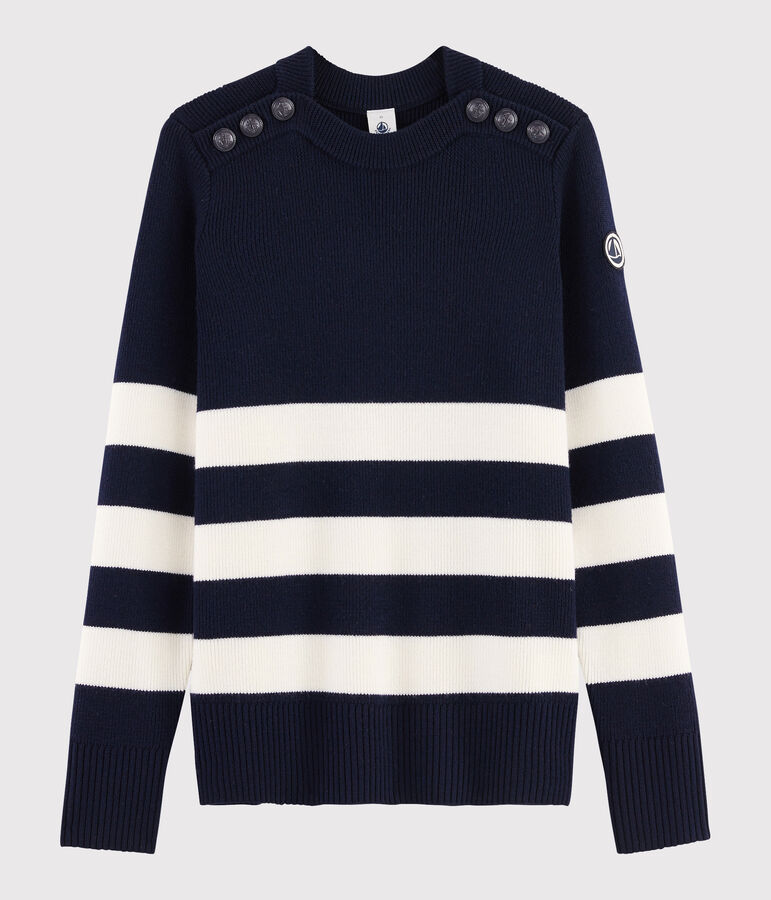 Dames marine pull van wol blauw/wit