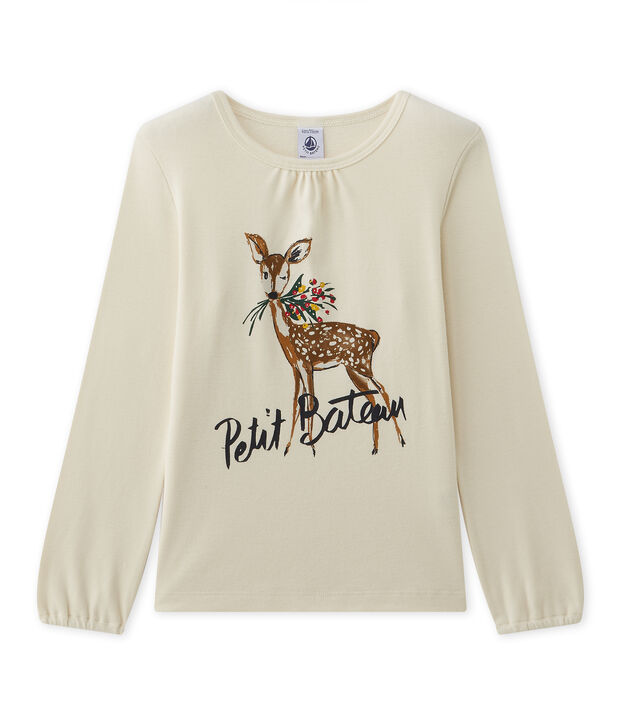 T-shirt manches longues fille &agrave; motif blanc/rouge