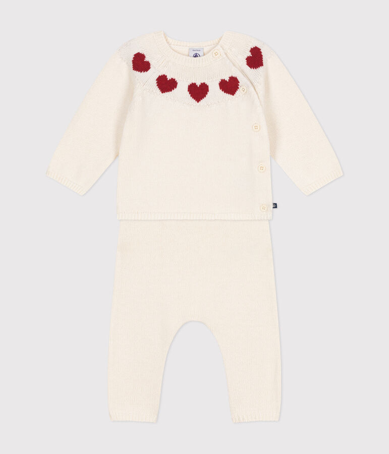 Ensemble 2 pi&egrave;ces en tricot b&eacute;b&eacute; blanc/rouge