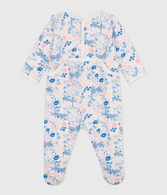 Babypyjama van geruwde fleece met opening op de rug en bloemetjesprint wit MARSHMALLOW/wit MULTICO