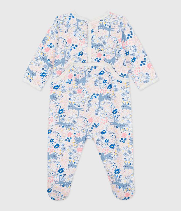 Pyjama b&eacute;b&eacute; en molleton gratt&eacute; ouverture au dos imprim&eacute; fleuri blanc/multicouleur