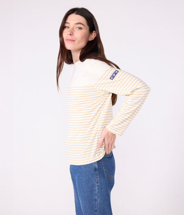 Katoenen sweatshirt met marinestrepen voor dames beige/beige