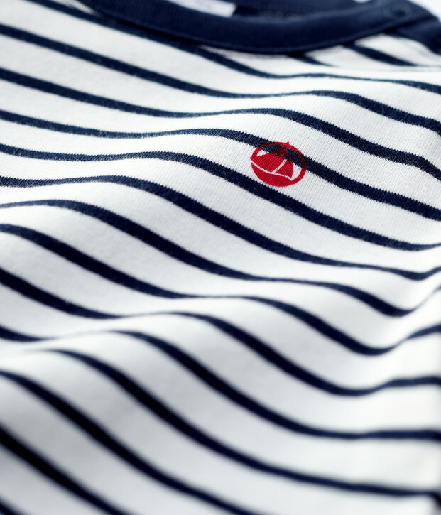 Katoenen baby T-shirt. wit/blauw