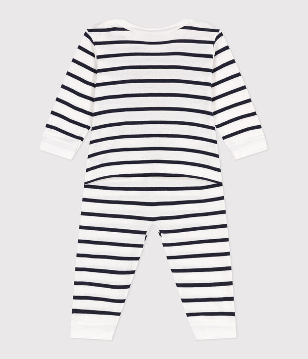 Katoenen babypyjama met hartje en zonder drukknoopjes wit/blauw