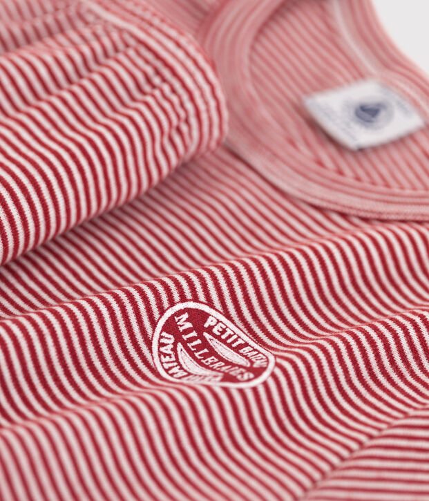 Pyjama manches courtes  milleraies en coton enfant rouge/blanc