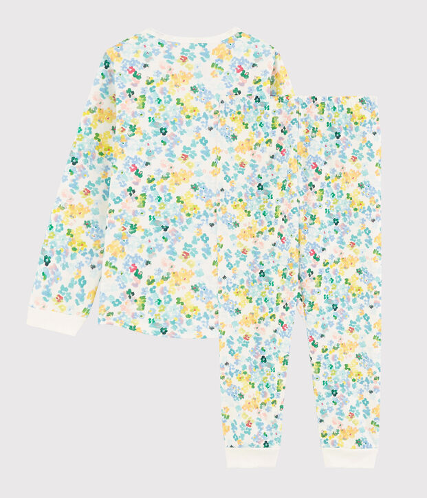 Pyjama &agrave; fleurs aquarell&eacute;es petite fille en molleton blanc/multicouleur