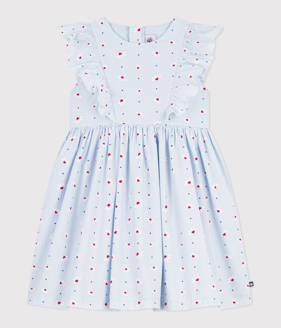 Mouwloos katoenen jurkje voor kinderen blauw FRAICHEUR/wit MULTICO