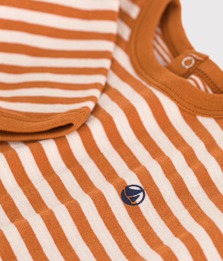 Tee-shirt manches longues en tubique b&eacute;b&eacute; marron/&eacute;cru