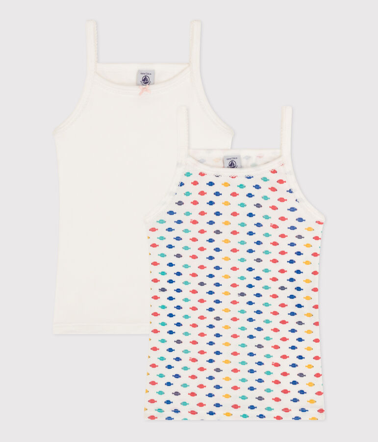 Set van 2 katoenen meisjeshemdjes met bandjes en met zeedierenprint multicouleur