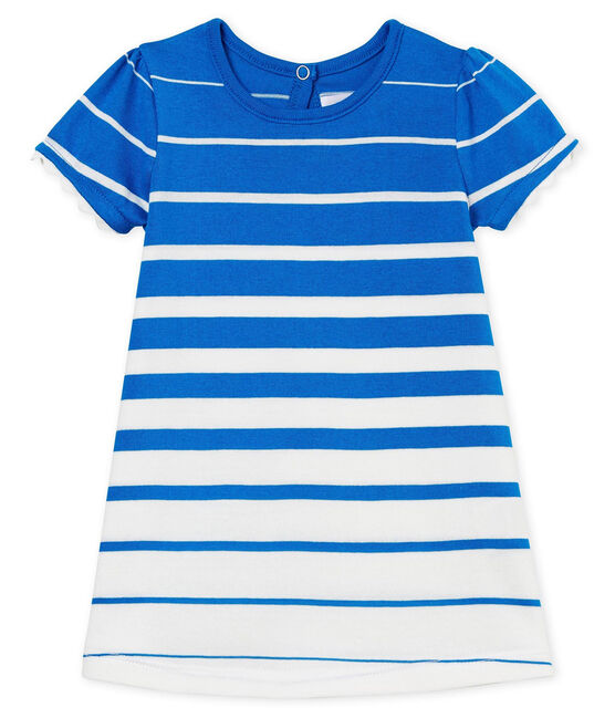 Robe manches courtes rayée bébé fille bleu RIYADH/blanc MARSHMALLOW CN