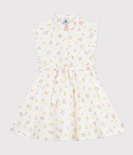 Robe sans manches enfant en coton imprimée fleurs blanc MARSHMALLOW/blanc MULTICO
