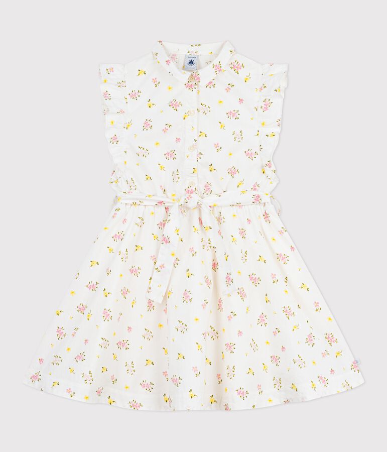 Robe sans manches enfant en coton imprim&eacute;e fleurs blanc/multicouleur