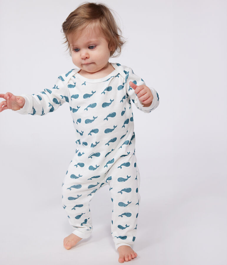 Pyjama b&eacute;b&eacute; en coton ouverture sans pression baleines blanc/vert