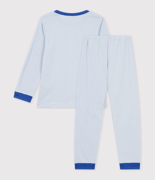 Pyjama enfant en coton &agrave; rayures bleu/blanc