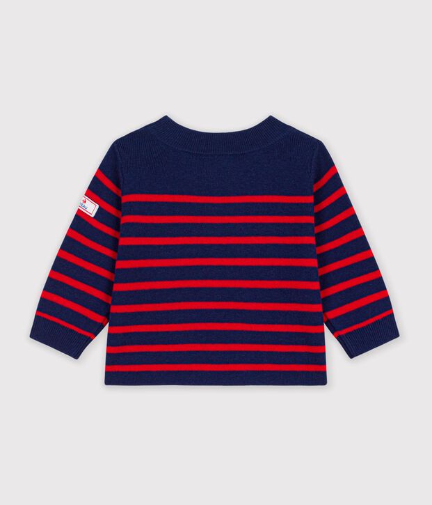 Babytrui van wol en katoen met marinestrepen blauw/rood