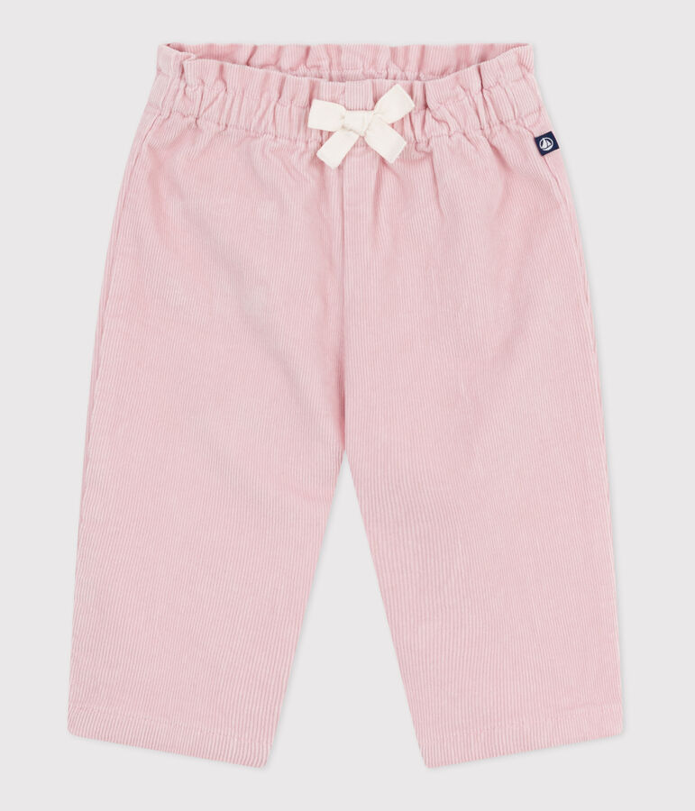 Pantalon b&eacute;b&eacute; en velours uni et poche arri&egrave;re brod&eacute;e rose