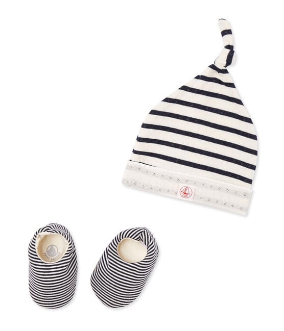 KIT NAISSANCE : couverture bébé + bonnet + chaussons + doudou