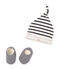 Ensemble bonnet de naissance et chaussons bébé beige COQUILLE/bleu SMOKING