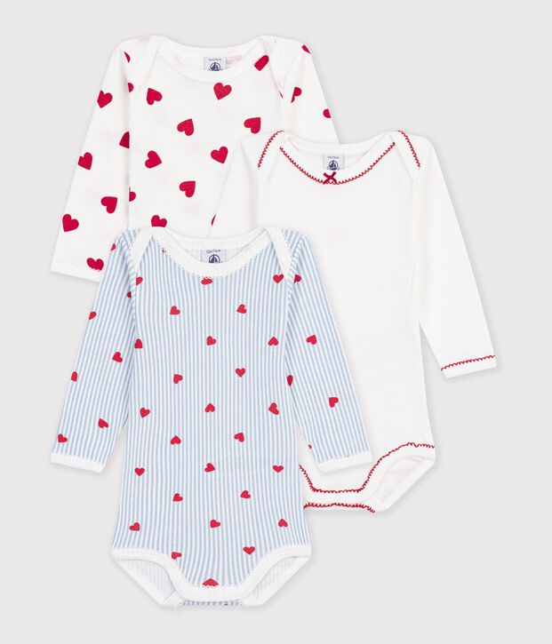 Setje van katoenen babybody's met lange mouwen en hartjesprint multicouleur