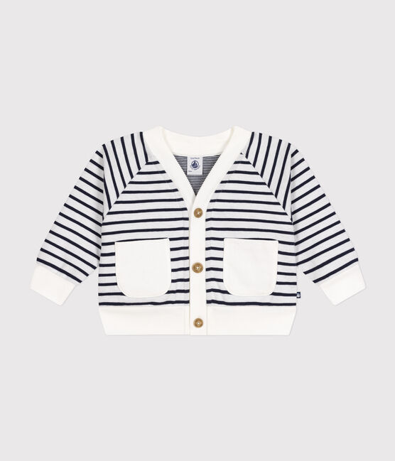 Cardigan en jersey épais bébé blanc MARSHMALLOW/bleu SMOKING