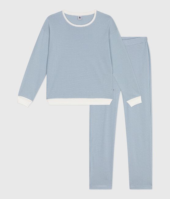 Pyjama femme en coton à rayures ADRIATIC/ MARSHMALLOW