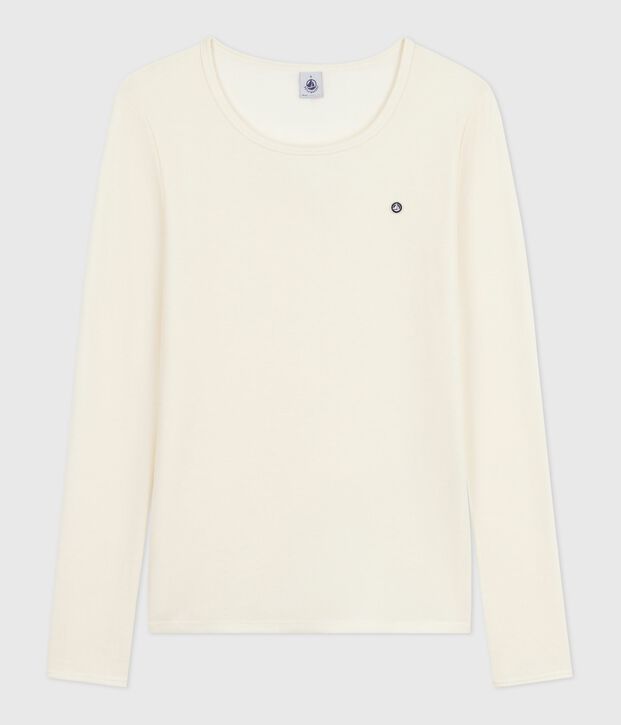 T-shirt met lange mouw van wol en katoen voor dames beige