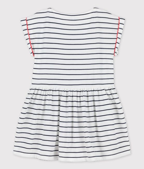 Robe manches courtes en coton enfant fille blanc MARSHMALLOW/bleu SMOKING