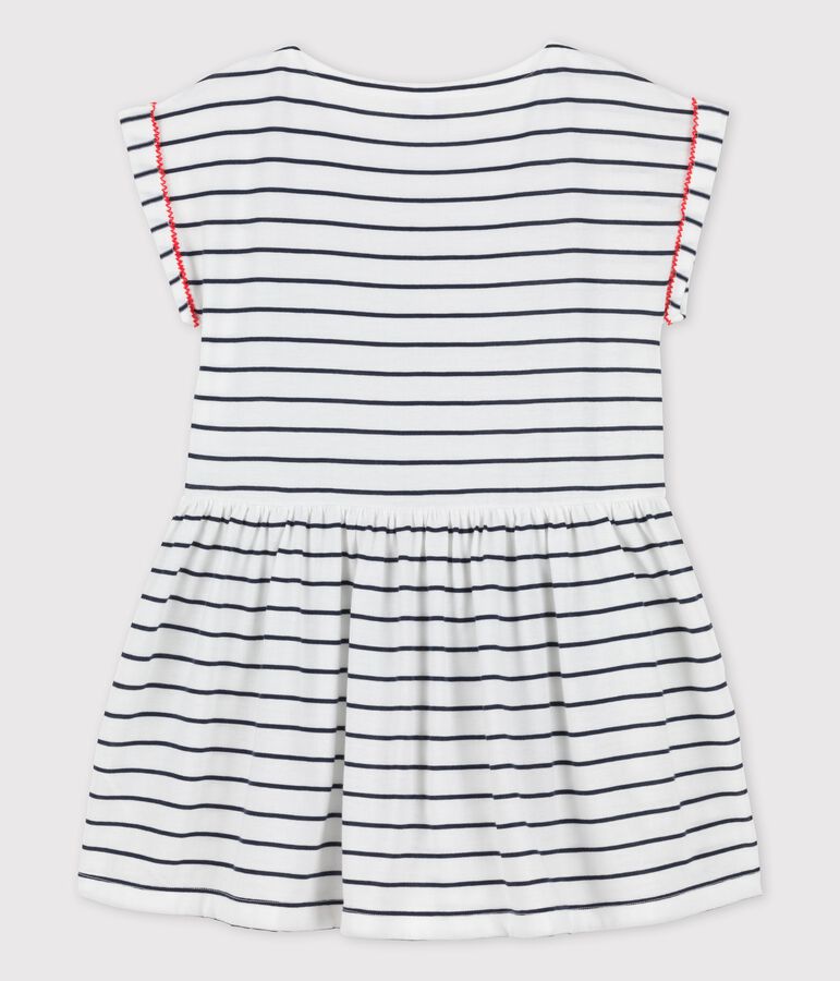 Robe manches courtes en coton enfant fille blanc/bleu