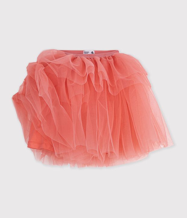 Jupe enfant mi-longue en tulle unie corail