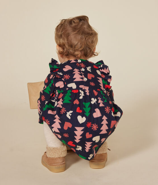Robe manches longues en flanelle bébé bleu SMOKING/blanc MULTICO