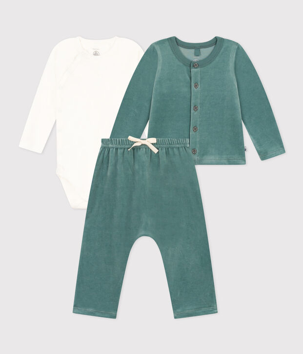 Setje van velours en rompertje voor baby's groen