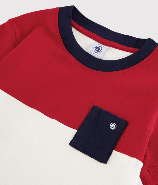 Katoenen T-shirt met korte mouwen voor jongens rood TERKUIT/wit MARSHMALLOW