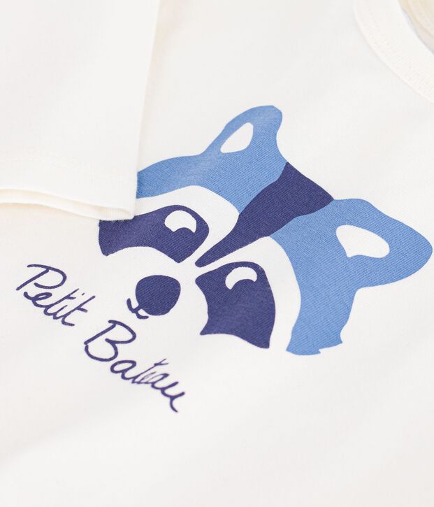 Tee-shirt b&eacute;b&eacute; en coton manches longues uni &agrave; motif blanc cass&eacute;