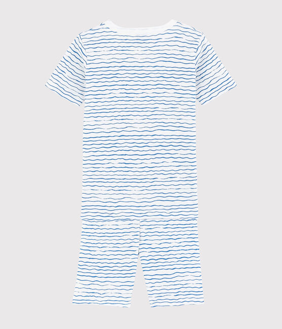 Pyjacourt snugfit imprimé vagues petit garçon en coton blanc MARSHMALLOW/bleu COOL