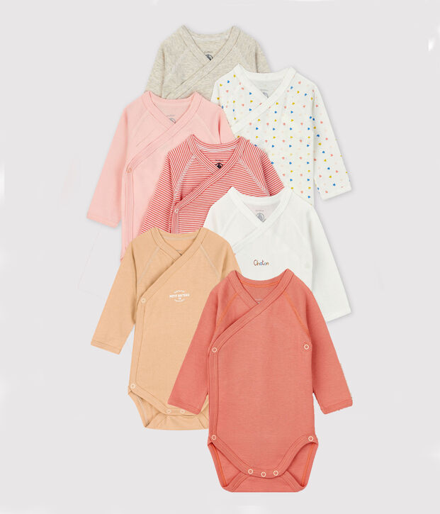 Verrassingsset met zeven geboortebody's met lange mouw voor babymeisjes multicouleur
