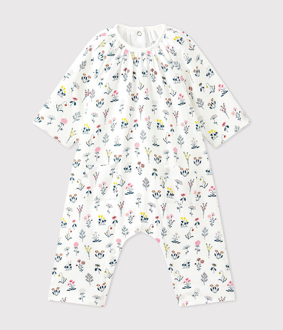 Combinaison bébé fille en tubique imprimé blanc LAIT/blanc MULTICO