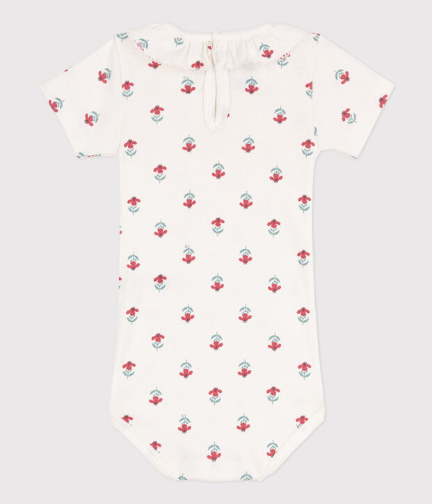 Katoenen body met korte mouwen en bloemenprint voor baby's wit/multicouleur