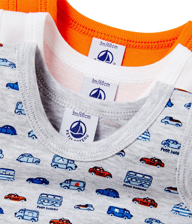 Lot de 3 bodies b&eacute;b&eacute; gar&ccedil;on sans manches blanc