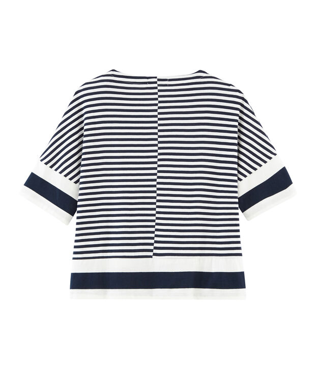Grafisch dames-t-shirt met korte mouwen blauw/wit