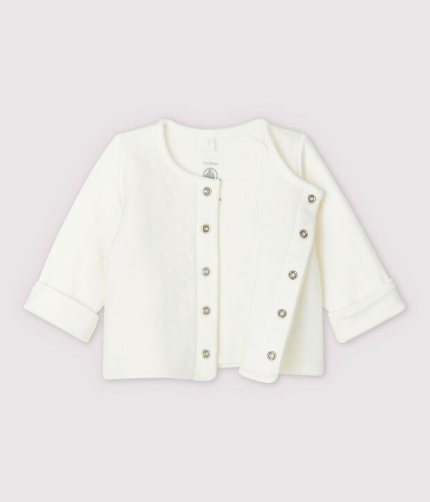 Witte babycardigan met sterren van doorgestikt tubic biologisch katoen wit